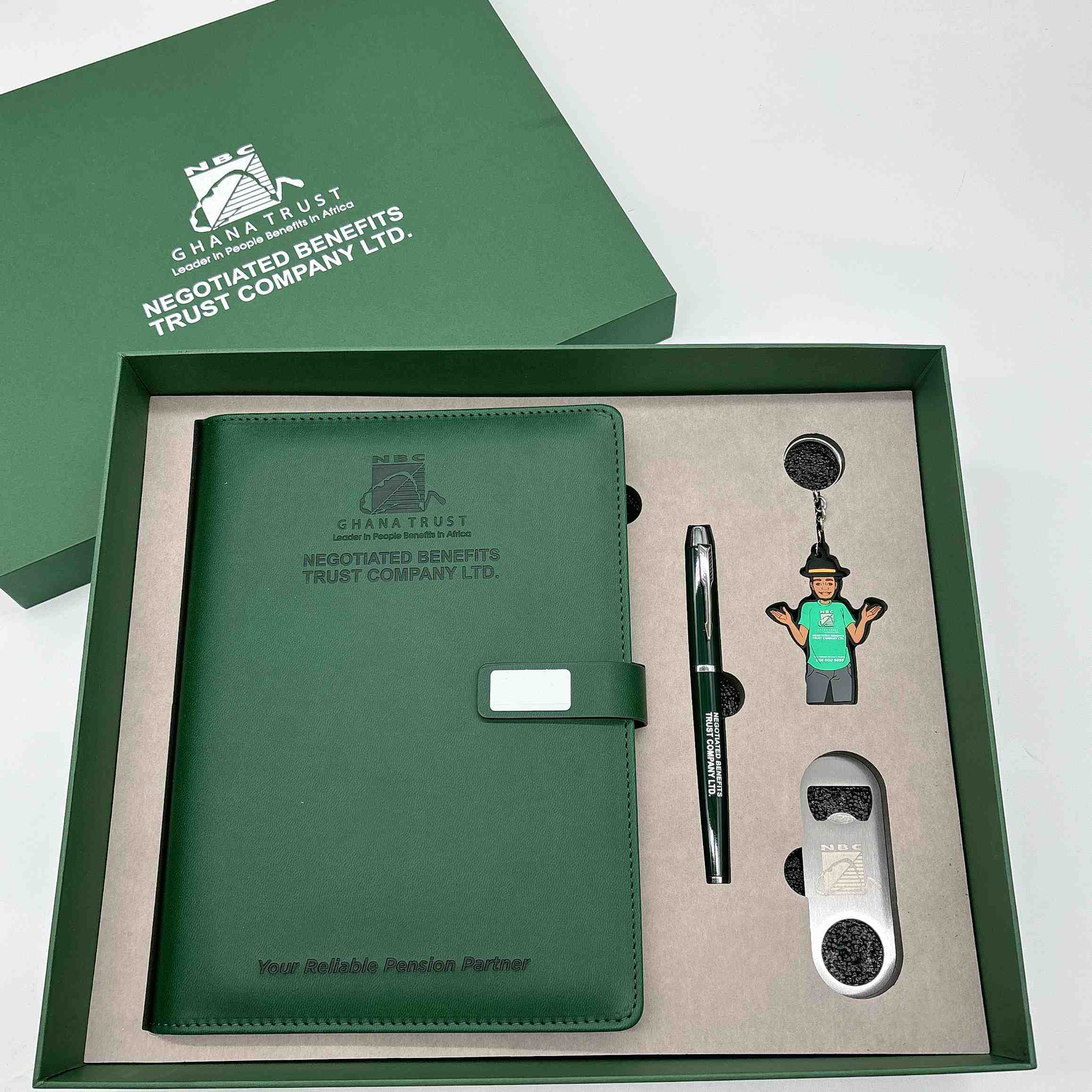 Corporate Notebook Gift Set with A5 Notebook, Pen, Bottle Opener and Keychain