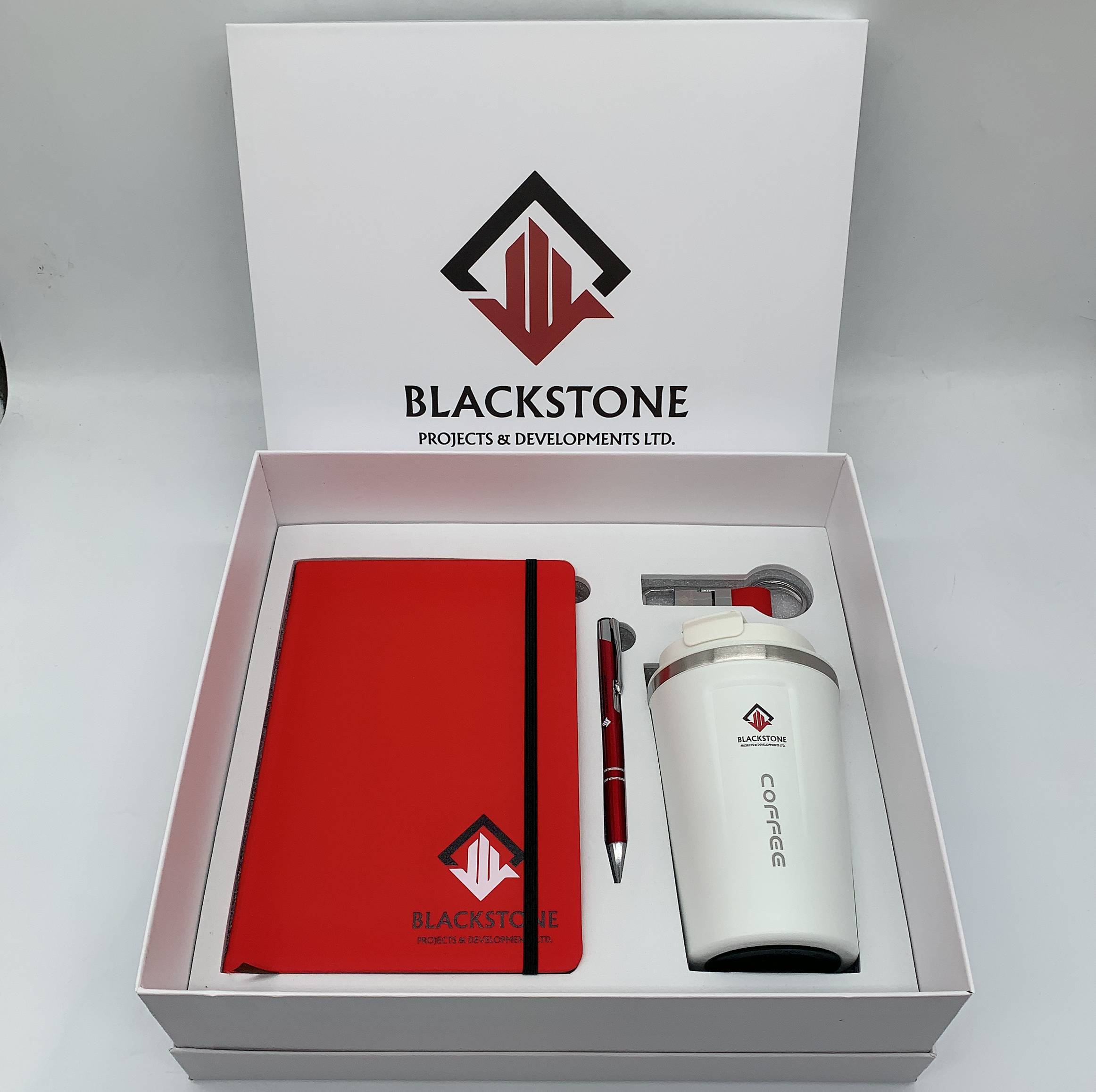 Corporate Notebook Gift Set with Coffee Mug, Pen and Keychain