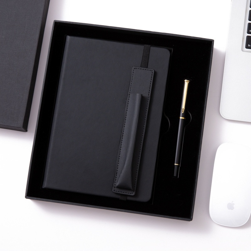 Corporate Notebook Gift Set with A5 perfect binding notebook and Metal pen.