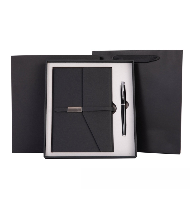 Corporate Notebook Gift Set with 3 folds A5 perfect binding notebook and Metal pen.
