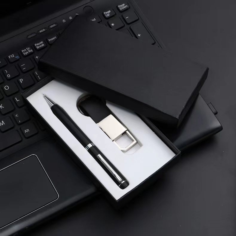 Customized Metal Ballpoint Pen and PU Keychain Corporate Gift Set M-GS214