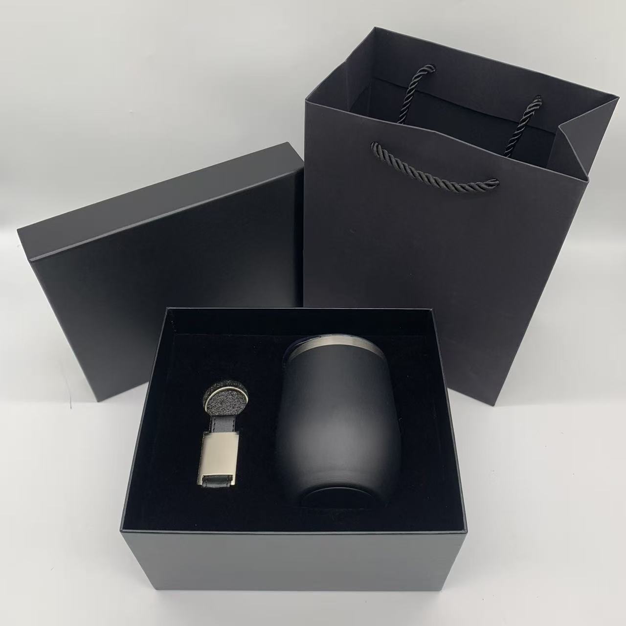 PU Leather Metal Keychain and 304 Stainless Steel Egg Mug Gift Set