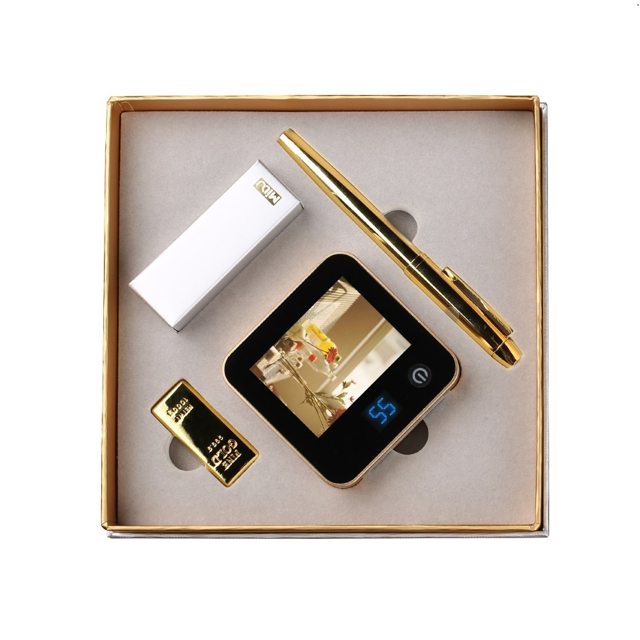 Premium Photo Album Power Bank with Metal Pen and Gold Bar USB Drive Gift Set