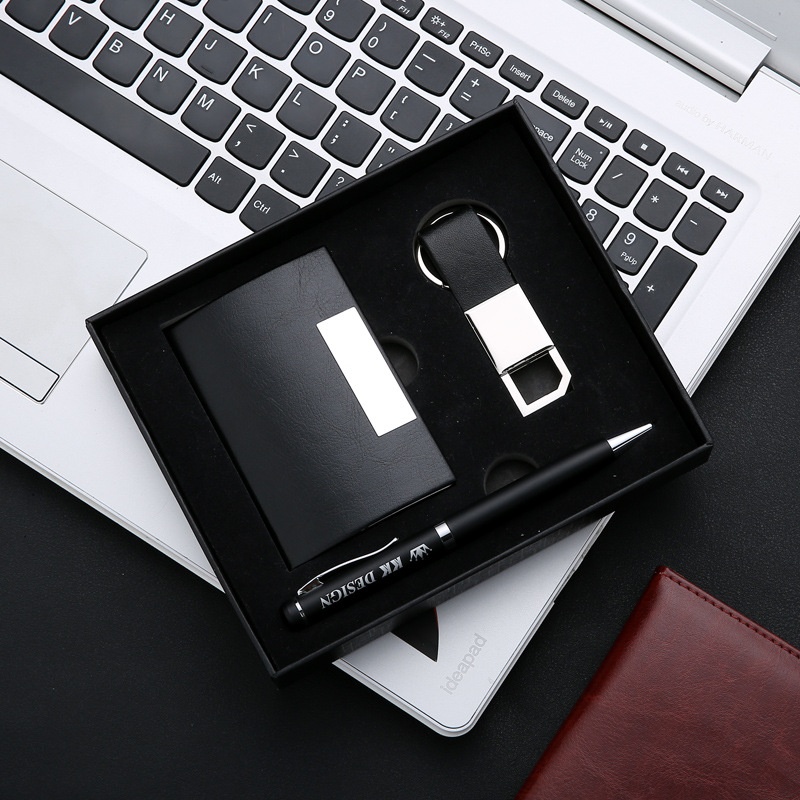 PU + metal card holder, Metal pen and PU + metal USB 16GB gift set