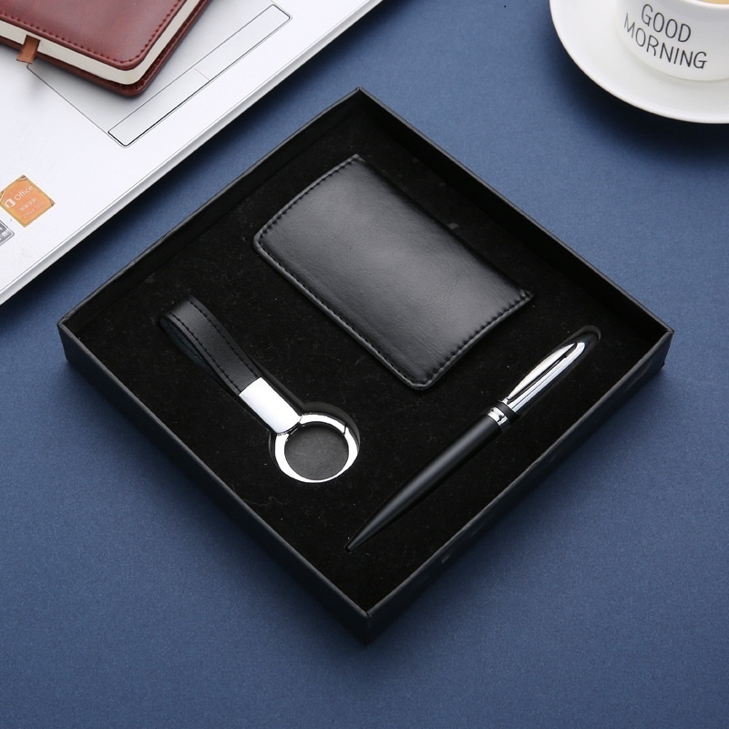 PU + metal card holder, Metal pen and PU + metal USB 16GB gift set